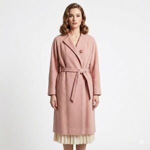 Neusteters vintage pink wool coat belted mid century large
